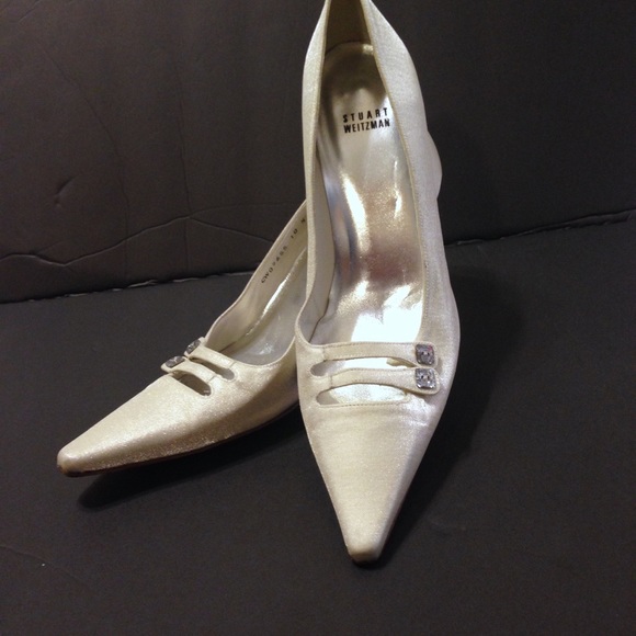 Stuart Weitzman Shoes - Stuart Weitzman Champagne Satin Point Toe Heels
